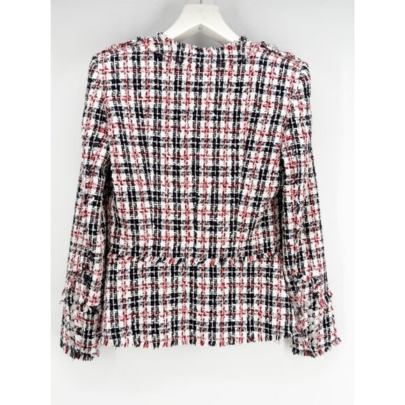 Balmain White Red Navy Silver Lion Button Tweed Blazer Jacket Sz FR 38 US 6 - Picture 2 of 6